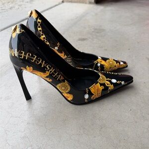 Versace Black and Gold Patterned Heels